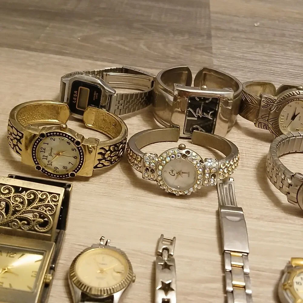 Lot 35+ Watches Parts/Repair ALL Metal Timex Pulsar Fossil Anne Klein Guess